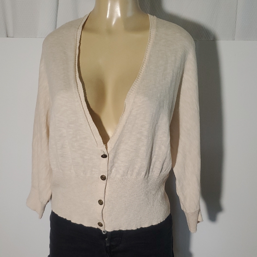 Anthropologie Charlie and Robin Beige Wool Cotton Alpaca Cardigan Size XL